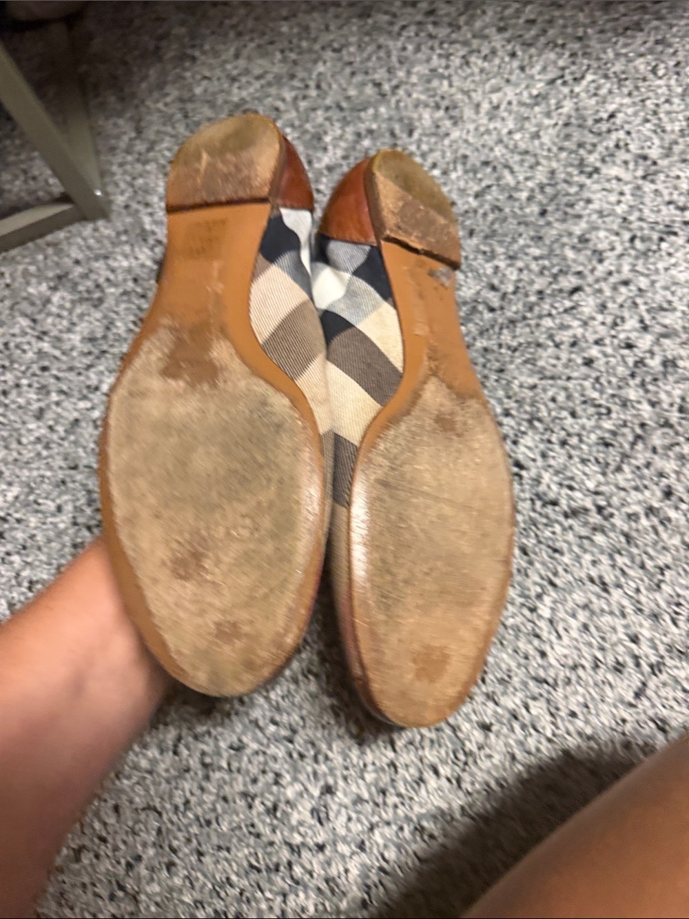 Burberry Tan Brown Leather & Beige Canvas Flats - Picture 6 of 7